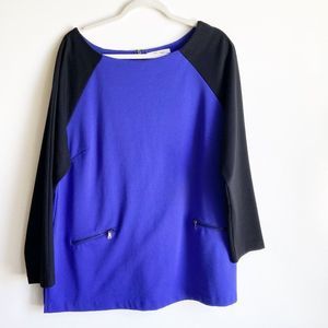 C Ellen Tracy Colorblock Long‎ Sleeve Blouse Top XL